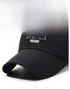 Close-up of premium black baseball cap with white 3D embroidery and durable stitched brim