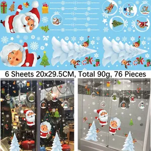 Detailed view of 6-sheet Christmas window stickers showing sizes and festive home decor scenes