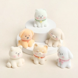 Set of 6 cute flocked resin puppy and bear figurines for DIY decor and car ornaments