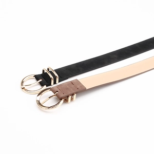Classic nubuck leather belts in black and beige with elegant golden round metal buckles
