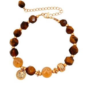 Bracciale a cuore in occhio di tigre placcato oro 18k con ciondolo a testa di leone vintage