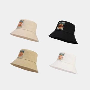 Chapeau bob en toile style japonais avec motif orange en beige noir kaki blanc