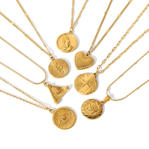 18K gold plated stainless steel necklaces set featuring evil eye and heart pendants