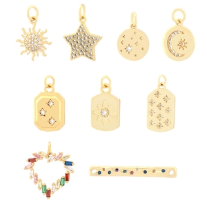 Gold plated celestial charms with micro-pave zircons for DIY jewelry making
