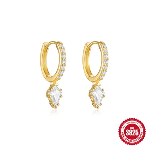 Elegant S925 sterling silver gold plated bee earrings with kite-cut zircon stones