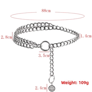 Silver double-layer metal chain belt with sun flower pendant and 88cm length details