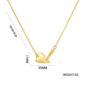 Golden titanium steel heart necklace with O-chain and needle design, 20+5cm length