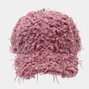 Plush faux fur winter baseball cap in soft pink with warm thick texture for men and women
