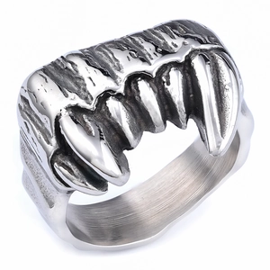 Vintage stainless steel gothic ring featuring a monster skull teeth design in silver