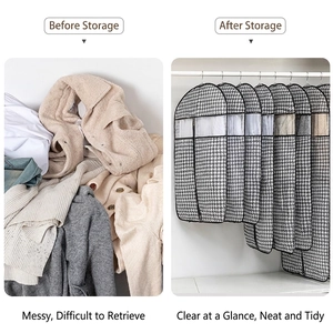 Breathable garment dust covers with houndstooth pattern and transparent view window