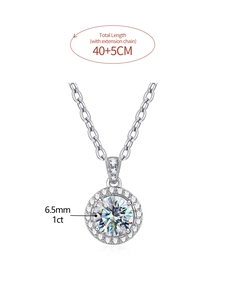 S925 Silber Moissanite Halo Anhanger Halskette mit 40+5cm verstellbarer Kette fur Damen.