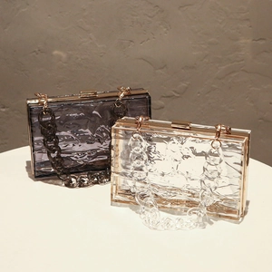 Wasserwellen Acryl Abendtasche Transparente Eisriss Box Clutch Mit Metallrahmen Doppelketten Für Damen Party Hochzeit