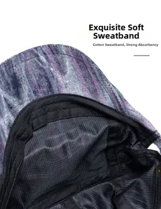 Detail of soft cotton sweatband inside the purple striped beret with moisture-wicking fabric