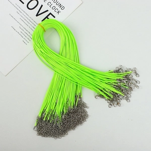Bulk green wax cord necklace strings with metal lobster clasps and extension chains