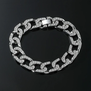 Mens hip hop silver iced out Cuban link anklet with shimmering cubic zirconia stones