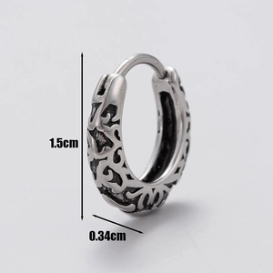 Detailed view of vintage steel dragon earring showing 1.5cm height and 0.34cm width
