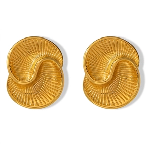 Elegant Spiral Texture Water Drop Stud Earrings For Women Titanium Steel Geometric Asymmetric Ins Style Metallic Jewelry