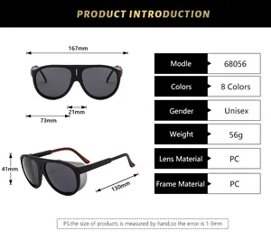 Detailed size specifications for oversized sporty wrap sunglasses with frame dimensions