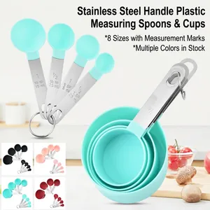 Measuring Cup And Spoon Stainless Steel Handle And Plastic Graduated For Kitchen Baking Cooking Nesting