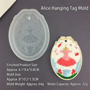 Vue détaillée du moule en silicone pour pendentif Alice avec dimensions de moulage
