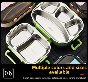 Detailed view of SUS304 stainless steel lunch box with multi-compartment dividers and lids