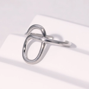 Minimalist silver intertwining line geometric open ring with polished metal finish