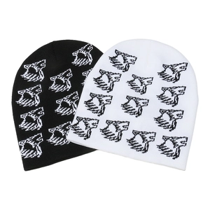 Knitted Beanie Acrylic Wolf Head Jacquard Pattern Winter Warm Streetwear Unisex Outdoor Casual Skull Cap