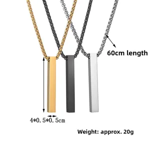 Detailed size diagram of minimalist vertical bar necklaces in gold, black, and silver steel