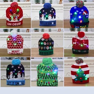 Christmas LED Knit Hat Acrylic Light Up Colorful Holiday Party Decor Winter Beanie For Adults And Kids