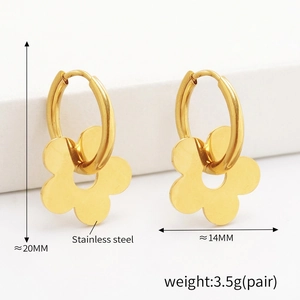 Detail of 18K gold plated stainless steel floral earrings with size measurements