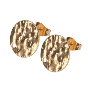 Hammered round gold-plated stainless steel earrings with DIY hanging hole accessory