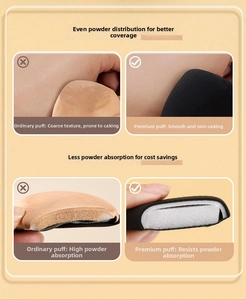 Macro comparison showing pore structure and powder release of two makeup puffs