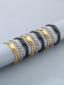 Detail of hip hop cuban link bracelets in gold silver and black with square buckles