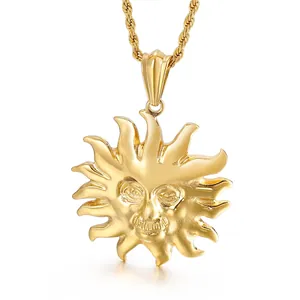 Sun God Face Pendant Stainless Steel Rock Hip Hop Punk Style Men Jewelry