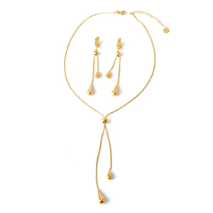 Golden titanium steel jewelry set with teardrop pendants and snake chain necklace