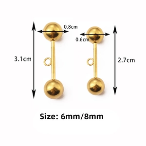 Detail view of gold stainless steel bead jewelry connectors with precise size measurements