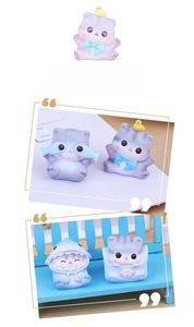 Set of creative cute cat figurines for office desk decor with shark costume and ducks