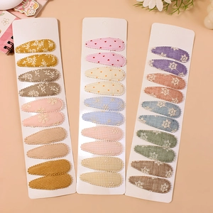 Snap Hair Clips Fabric Wrapped Floral Embroidery Plaid Pattern Sweet Cute Headwear For Baby Girls Children