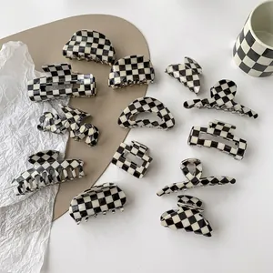 Checkerboard Hair Claw Clip Black And White Geometric Acetate Hairpin Nonslip Shark Hair Jaw Clip For Women