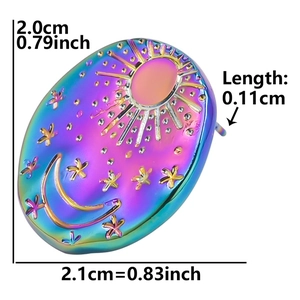 Detailed macro view of 304 stainless steel aurora rainbow sun and moon star earrings