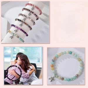Handmade 6mm purple agate and zebra stone bracelets with silver ladybug charms