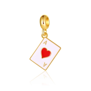 Golden Ace of Hearts poker card pendant with white enamel finish and red heart detail