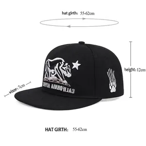 Black embroidered baseball cap with California style design and adjustable dimensions