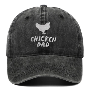 Vintage Baseballkappe aus schwarzer Baumwolle mit weißer Chicken Dad Bestickung