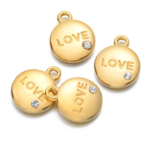 Pendentif Rond En Acier Inoxydable Lettre LOVE Avec Strass Pour La Fabrication De Bijoux DIY Plaqué Oro Design 3D