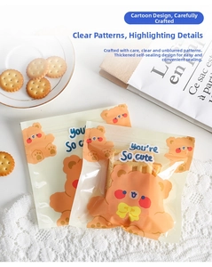 Detailed view of cartoon bear snack bags with thickened resealable zip lock and cute print