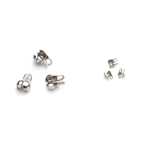 Macro shot of silver stainless steel bead chain connectors in two sizes for DIY jewelry