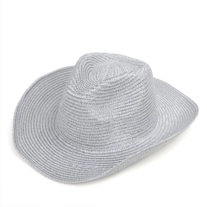 Cappello da cowboy argento con finitura glitterata lucida e trama intrecciata