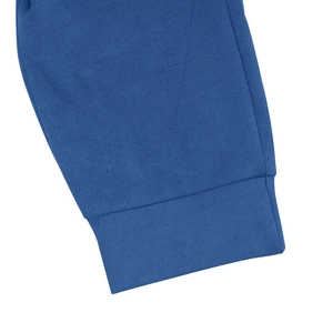 Close-up of royal blue ribbed cuffs and premium suede texture on men jacket