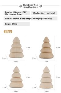 Size chart showing height and diameter specs for wooden DIY Christmas tree ornaments